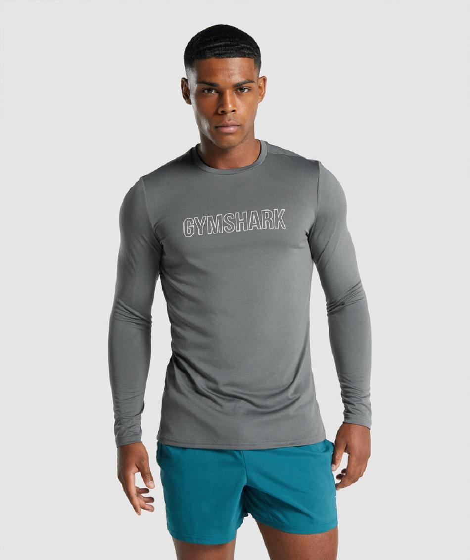 Long Sleeve Gymshark Arrival Estampadas Hombre Gris | CO 3504ILH